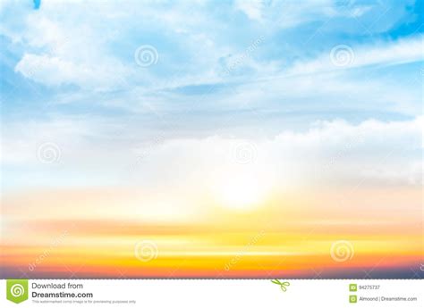 Sunset Sky Background With Transparent Clouds Stock