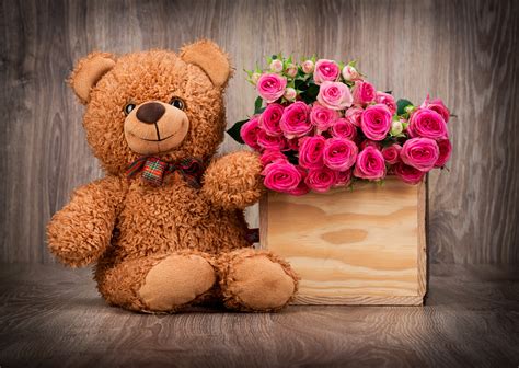 Roses Basket Bouquet Teddy Bear Love Mood Wallpapers Hd Desktop
