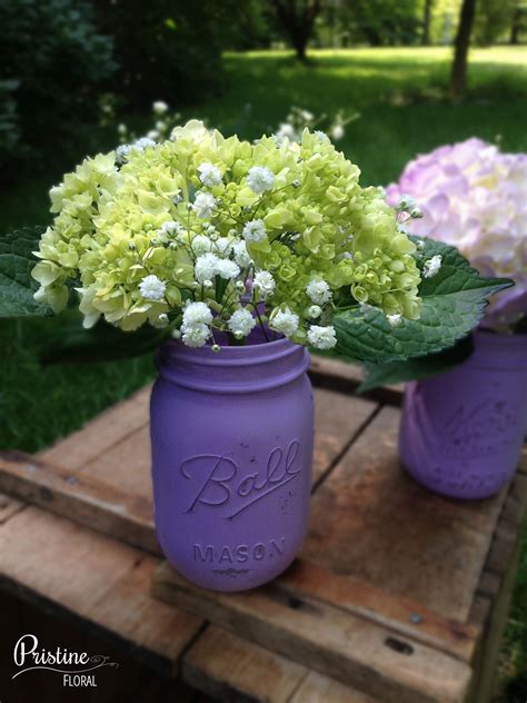 Rustic Mason Jar Centerpieces Designed With Lime Green Hydrangea