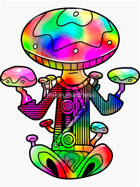 Meditating Rainbow Mushroom Trippy Sticker For Sale By Mikeymadness