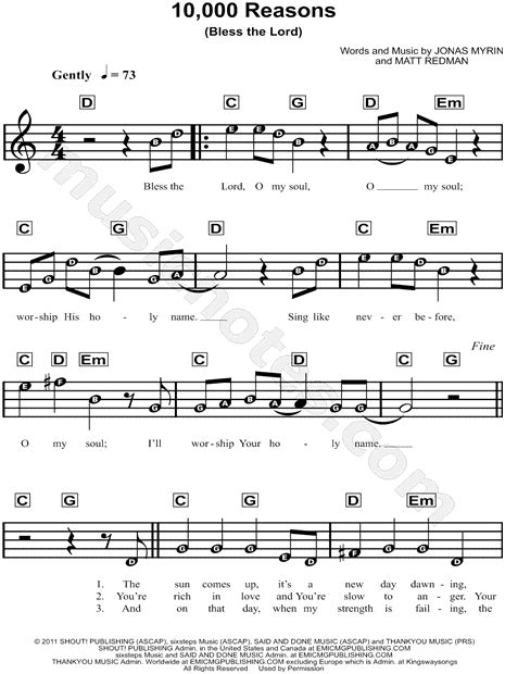 C g dsus4 g to chorus ten. Matt Redman "10,000 Reasons (Bless the Lord)" Sheet Music ...