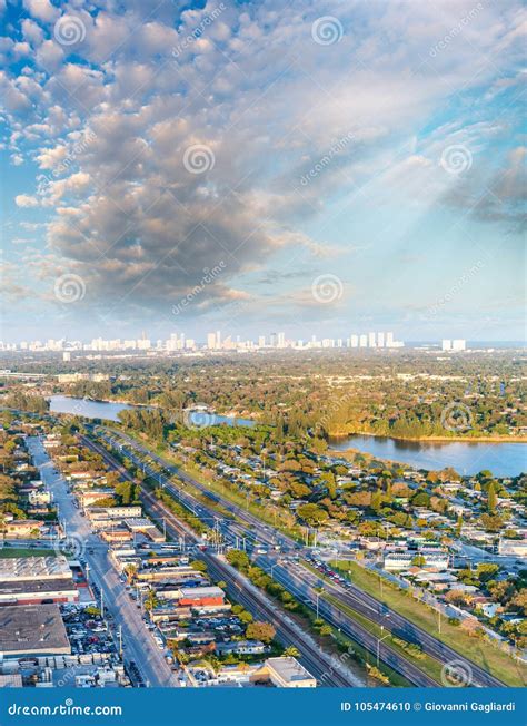 Miami Beach Aerial View At Dusk Florida Usa Stock Photo Image Of