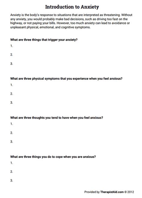 Introduction to Anxiety (Worksheet) | Therapist Aid