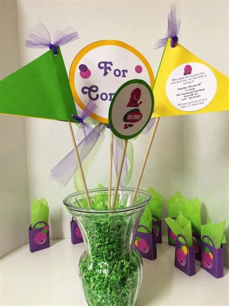 Items Similar To Barney Inspired Birthday Party Centerpiece Flag