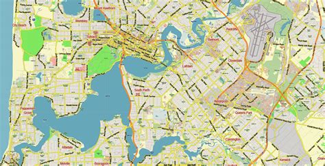 Perth Metro Area Australia Pdf Vector Map City Plan Low Detailed For