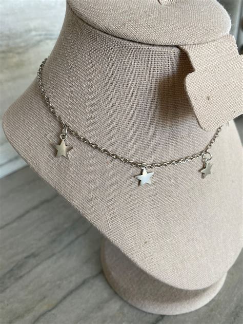 Silver Star 14in Choker With Five Silver Star Charms And A Etsy