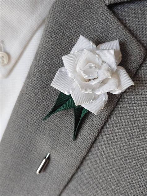 White Rose Lapel Pin Wedding Boutonniere Flower Lapel Pin Etsy