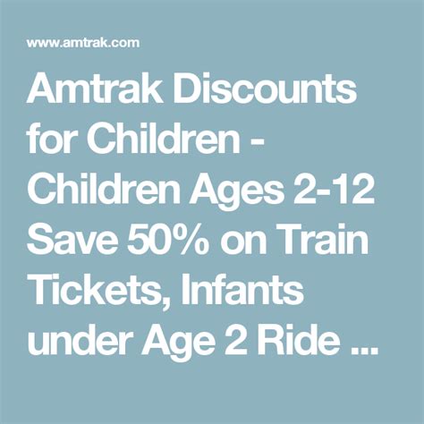 Our checked bag policy and allowance applies to children with purchased tickets, including infants traveling. Amtrak Discounts for Children - Children Ages 2-12 Save 50 ...
