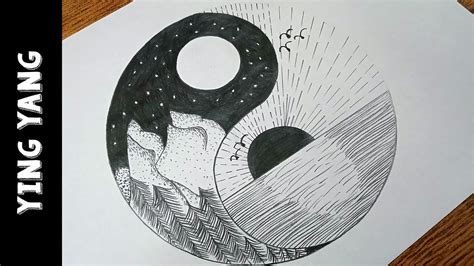 How To Draw A Yin Yang Day And Night Scenery Easy Drawing Pencil