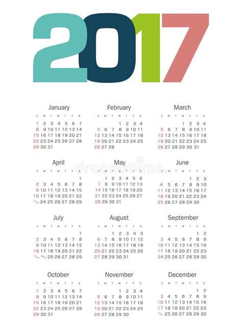 Vector Simple 2017 Year Calendar Stock Vector Illustration Of Sunday