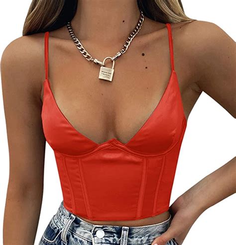 Damen Bustier Y2k Korsett Top E Girl Crop Top Sexy V Ausschnitt Rückenfrei Enge Camisole Tops