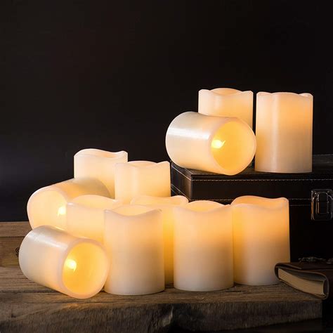 Set Of 12 Flameless Candles Battery Operated Led Pillar Real Wax