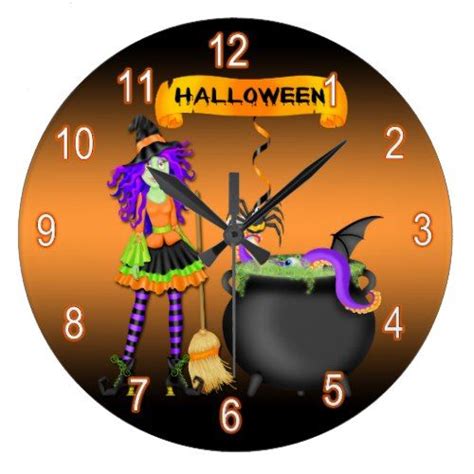 Trendy Halloween Witch Cauldron Round Wall Clock Halloween Witch