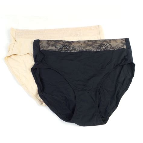 Breezies Lace Essentials Hi Cut Brief Panties Nudeblack Set Of 2 Jender