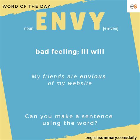 Envy Meaning And Use In English Learn English Words Good Vocabulary