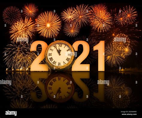 New Year 2021 Fireworks With Clock Face Stock Photo Alamy