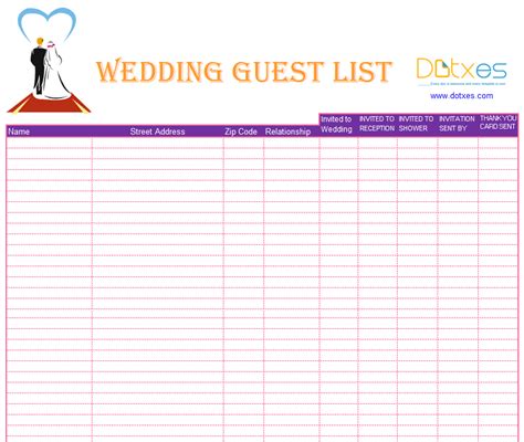 What is the average size for a wedding? Blank wedding guest list template - Dotxes