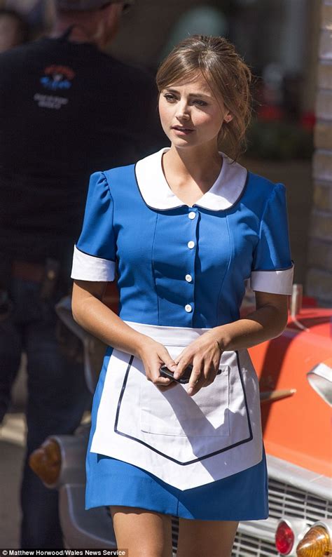 Jenna Coleman Slips Into Waitress Costume As Doctor Who Films Scenes In Cardiff Daily Mail Online