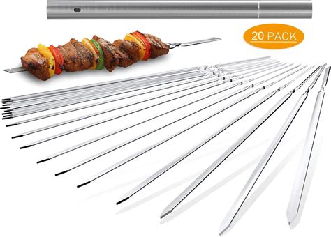 Barbecue Skewers 20pcs Stainless Steel Bbq Skewers Long Reusable