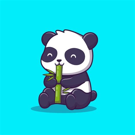Panda Eat Bamboo Cartoon Icon Ilustração Bonito Conceito De ícone