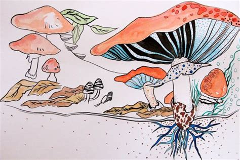 Mushroom ink illustration Mushroom drawing by RasaVilJewelry, €20.00