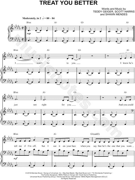 Shawn Mendes Treat You Better Sheet Music In Bb Minor Transposable