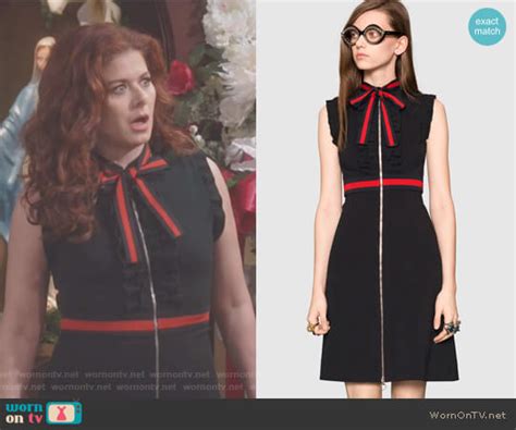 Wornontv Graces Black Ruffle Bow Neck Dress On Will And Grace Debra