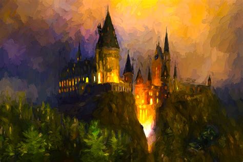 Hogwarts Castle At Night Painting By Theo Westlake