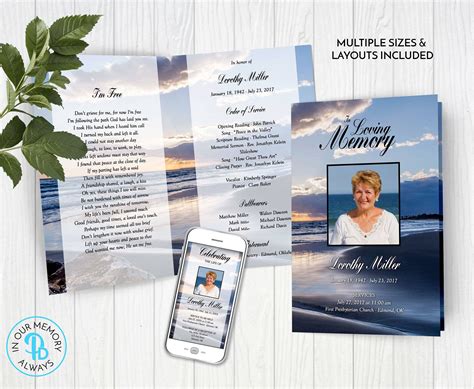 Beach at Dusk Funeral Program Template, Obituary/Order of Service