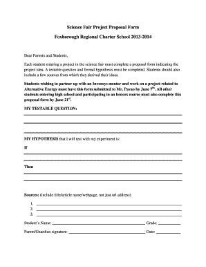 Technical compliance checklist appendix m: Fillable Online Science Fair Project Proposal Form Foxborough Regional Charter ... Fax Email ...