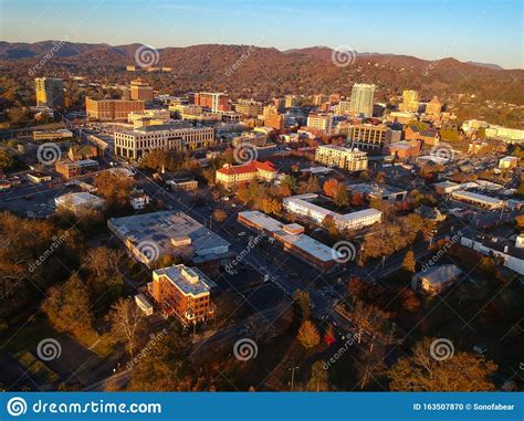 Downtown Asheville North Carolina Aerial Drone View Of The City In
