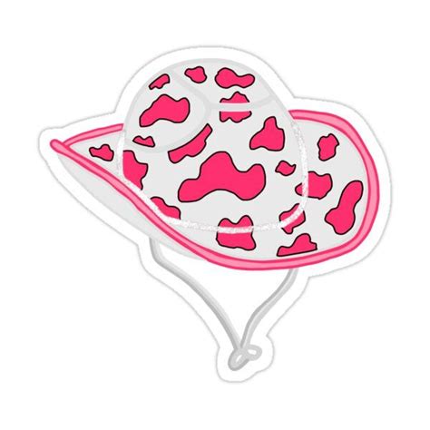 A Pink And White Cow Print Hat Sticker