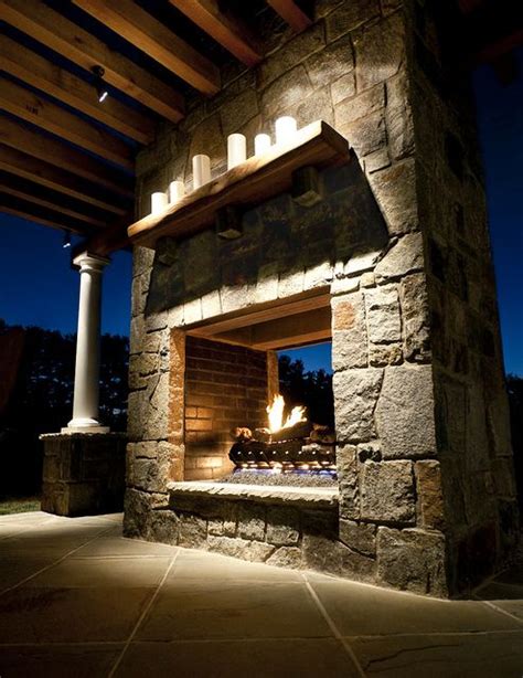 Double Opening Outdoor Fireplace Rustic Outdoor Fireplaces Outdoor