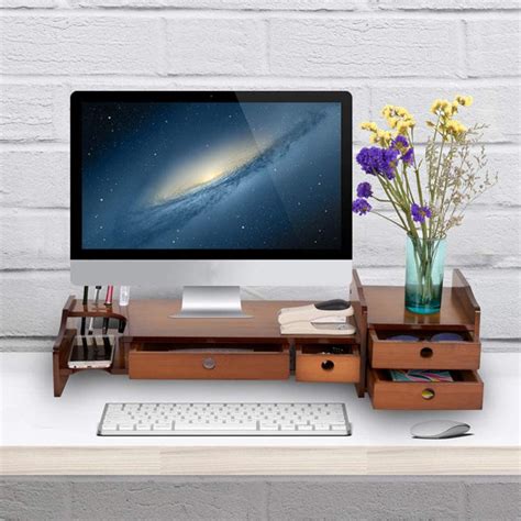 Inbox Zero Sundale Bamboo Wood Monitor Stand Computer Riser With 2 Tier