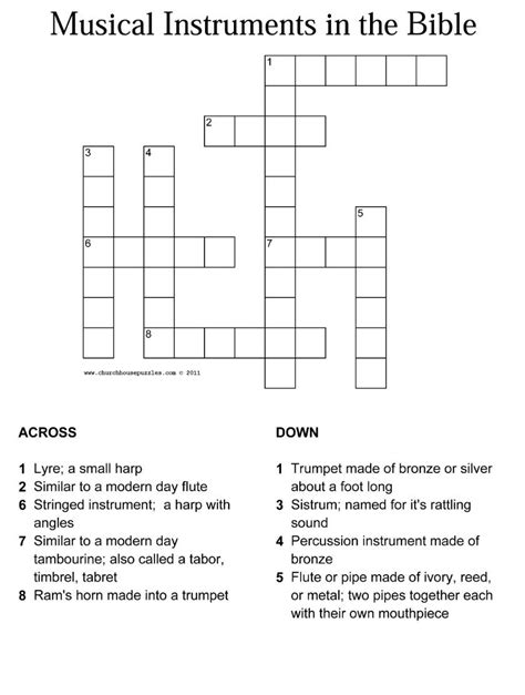 Musical Instruments In The Bible Crossword With Answer Sheet