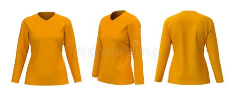 Women S Long Sleeve T Shirt Mockup In Front Side And Back Views Stock