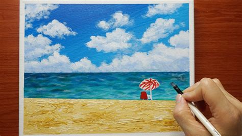 Easy Seascape Beach Painting Ocean Acrylic Painting For Beginners