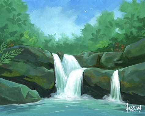 Jungle Waterfall Painting By Hassan Patterson