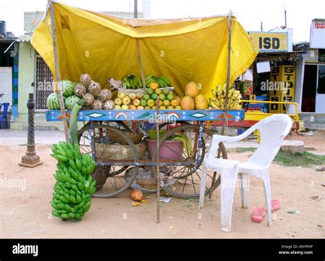 Fruit Stall On Wheels At Market Stock Photo Alamy