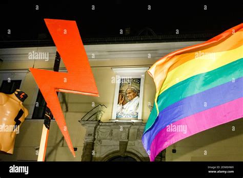 Symbols Of Woman Strike And A Rainbow Coloured Lgbt Pride Flag Are Seen