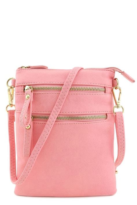 Multi Zipper Pocket Wristlet Crossbody Bag Light Pink New