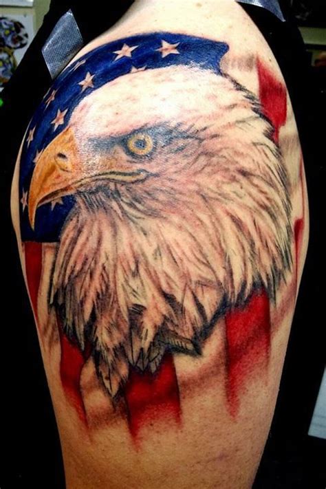 Patriotic Eagle Tattoo With American Flag In The Background Done With