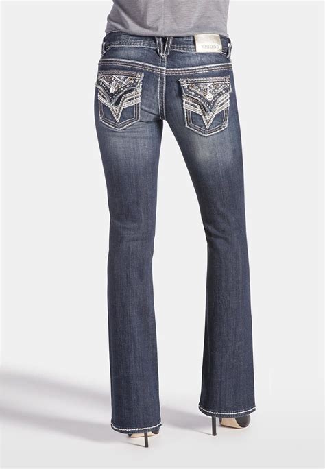 Vigoss Back Flap Embellished Pocket Bootcut Jeans Fashion Bootcut