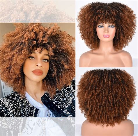 Buy Lizzy Short Afro Kinky Curly Wigs With Bangs For Black Women 14