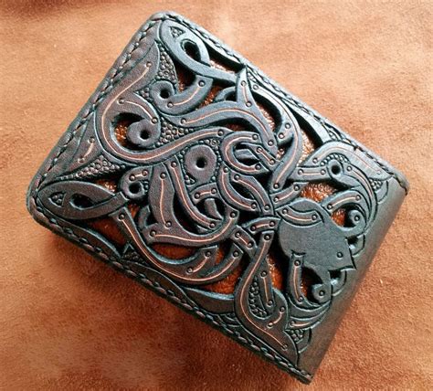 Hand Tooled Leather Business Card Wallet Celtic Victorian Etsy Hand
