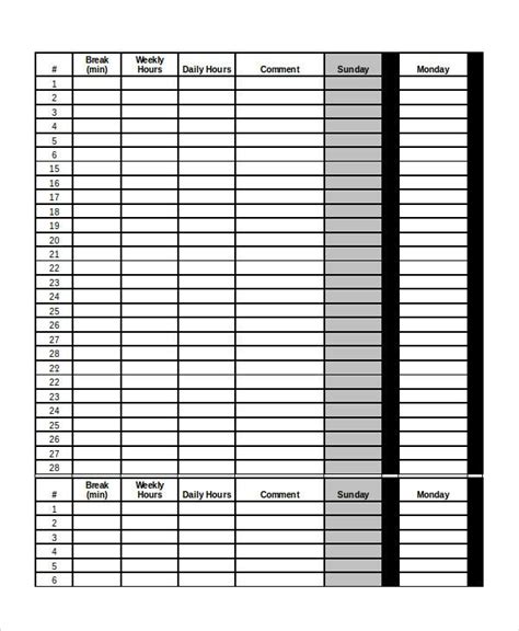 Work Schedule 11 Free Word Excel Pdf Documents Download Free