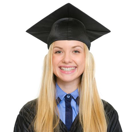 Portrait Of Smiling Young Woman In Graduation Gown Stock Photo Image