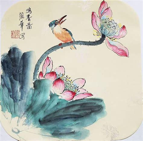 Chinese Lotus Painting 2485045 34cm X 34cm13〃 X 13〃