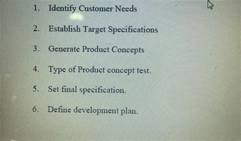 Solved 1 Identify Customer Needs 2 Establish Target