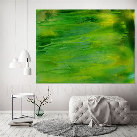 Green Abstract Painting Large Wall Art Canvas Print Green Wall Decor